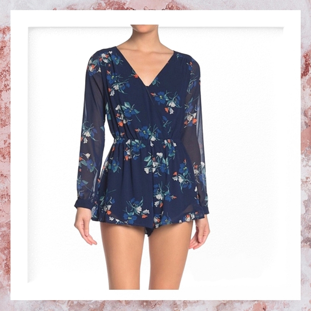 Japna Blue Floral Shorts Romper Size XS
